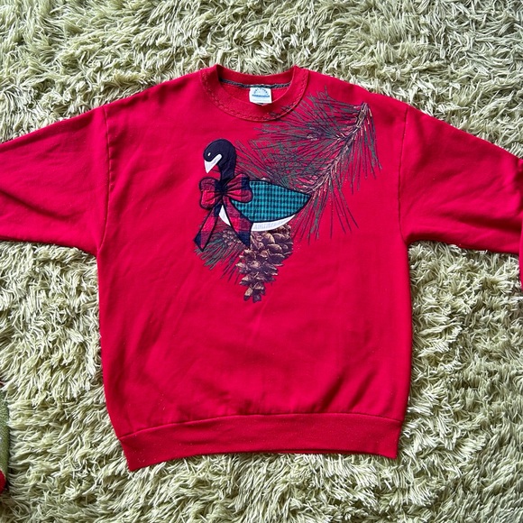 Vintage Red Holiday Patchwork Sweatshirt - Picture 2 of 11